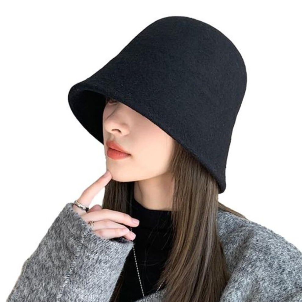(black) Women Winter Bucket Hat Thick Solid Color Soft Sun Uv Protection No Brim Deep Windproof Cold Resistant Foldable Hat Lady Cap Outdoor Headwear