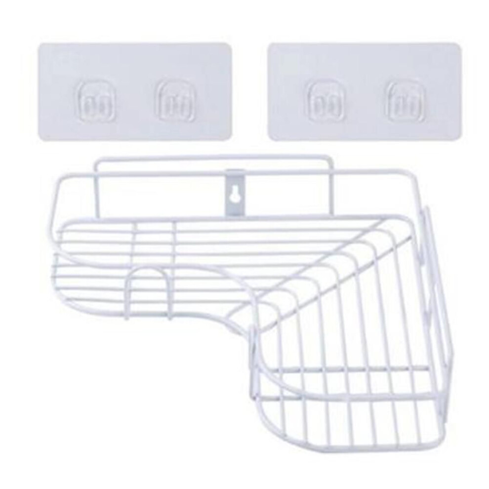(white) Iron Bathroom Shelf Shower Wall Mount Shampoo Storage Holder With Suction Cup No Drilling Kitchen Storage Bathroom Accessories