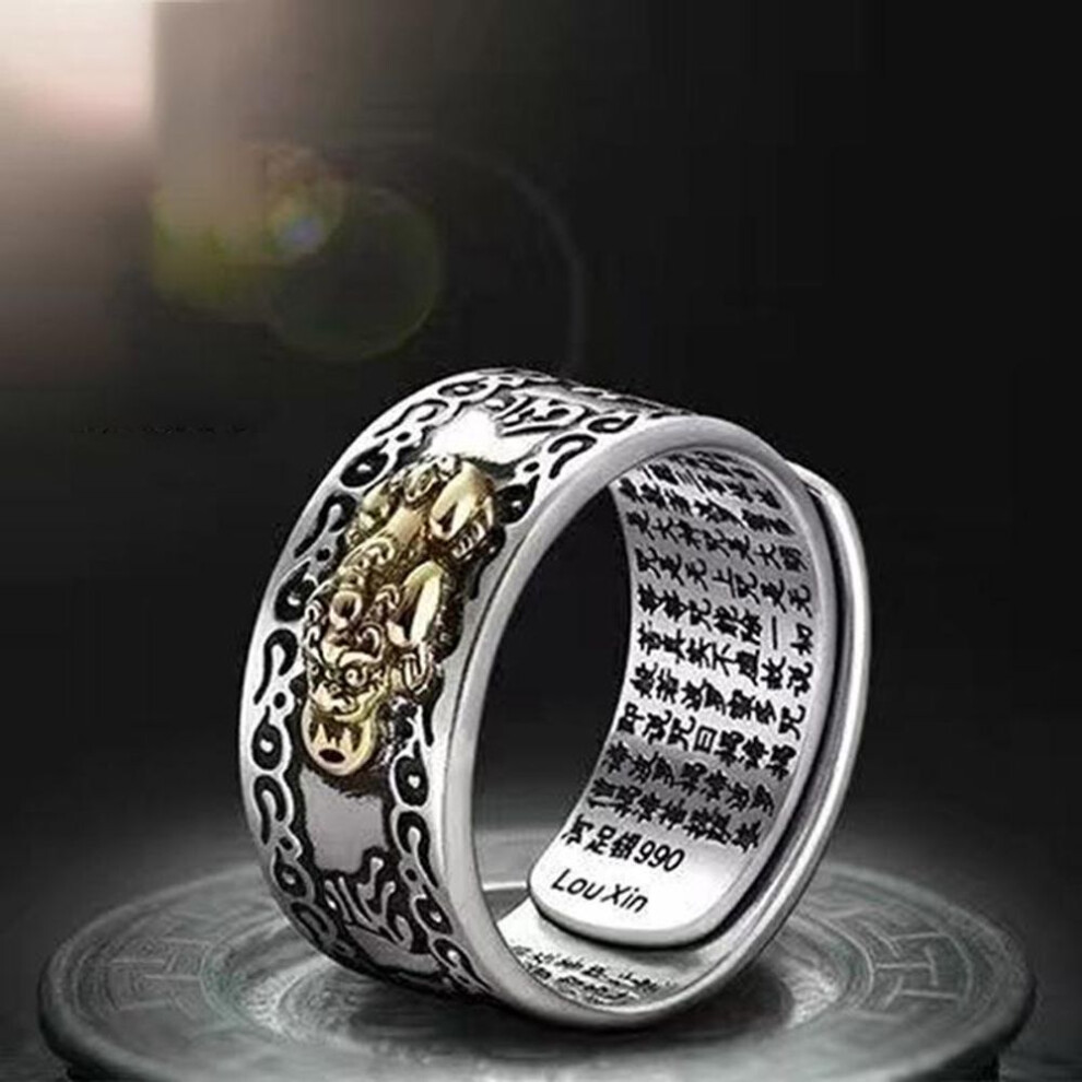 Feng Shui Pixiu Charms Ring Amulet Wealth Lucky Carving Scripture Ring