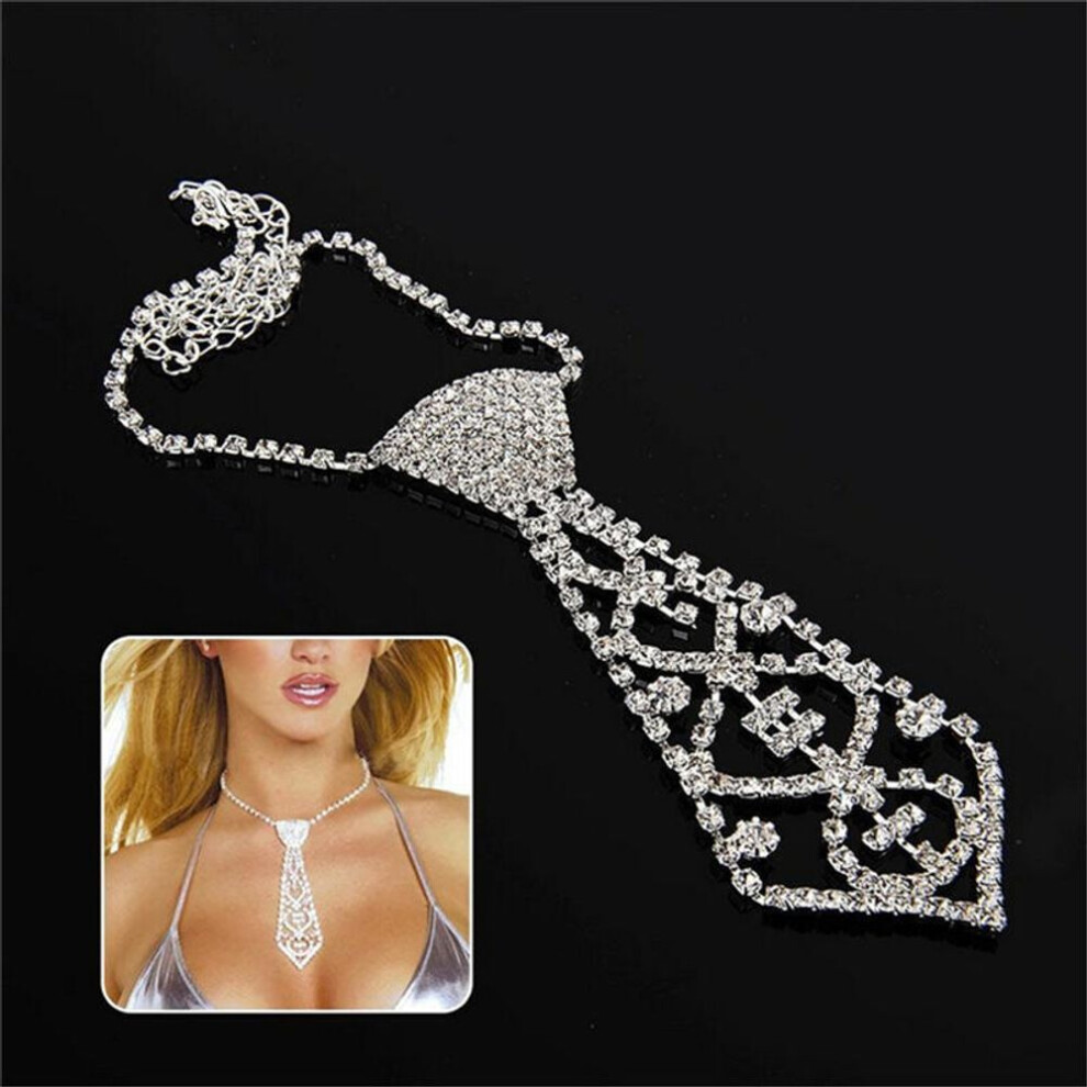 (silver) Wonderful Sexy Bling Rhinestone Neck Tie Necklace For Prom Ball Bridal Party