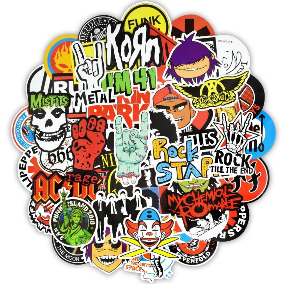 100 Pcs Retro Rock Band Stickers Music Graffiti Waterproof Decal Sticker To Diy Guitar Bass Laptop Suitcase Skateboard Car Motor