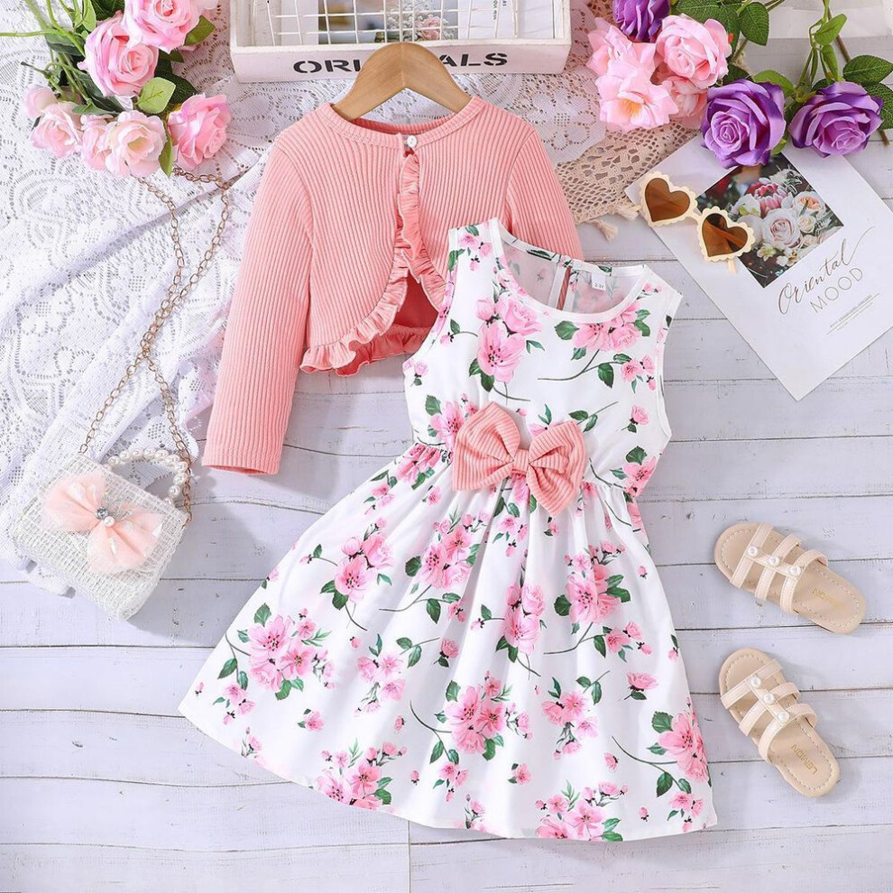(pink, 5Y) Children's 2-8Y Skirts Spring and Autumn Models Baby Colorful Halter Dress + Solid Color Jacket Fashion Baby Suit