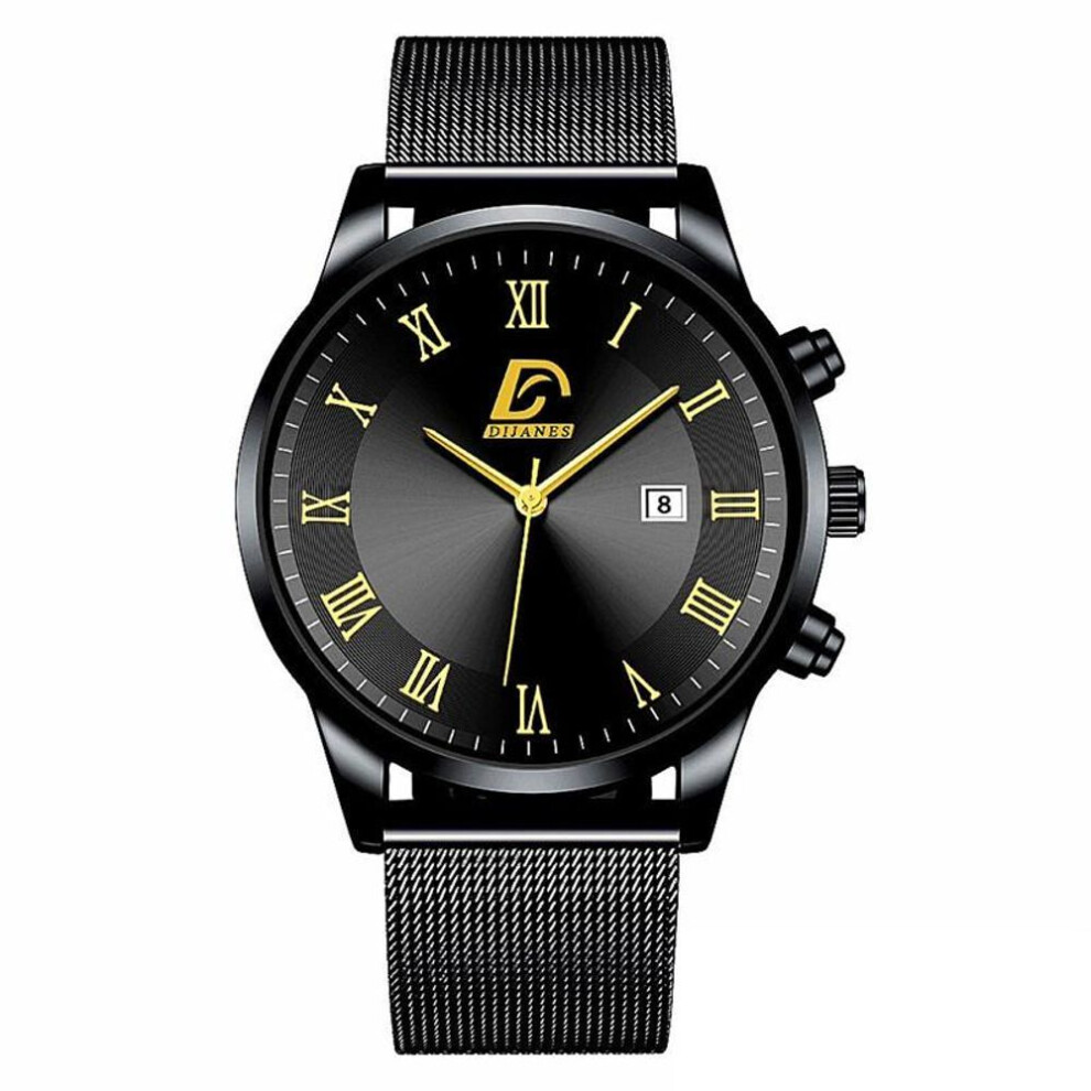 (black,black) Fashion Mens Watches Luxury Stainless Steel Calendar Quartz Wrist Watch For Men Business Casual Clocks