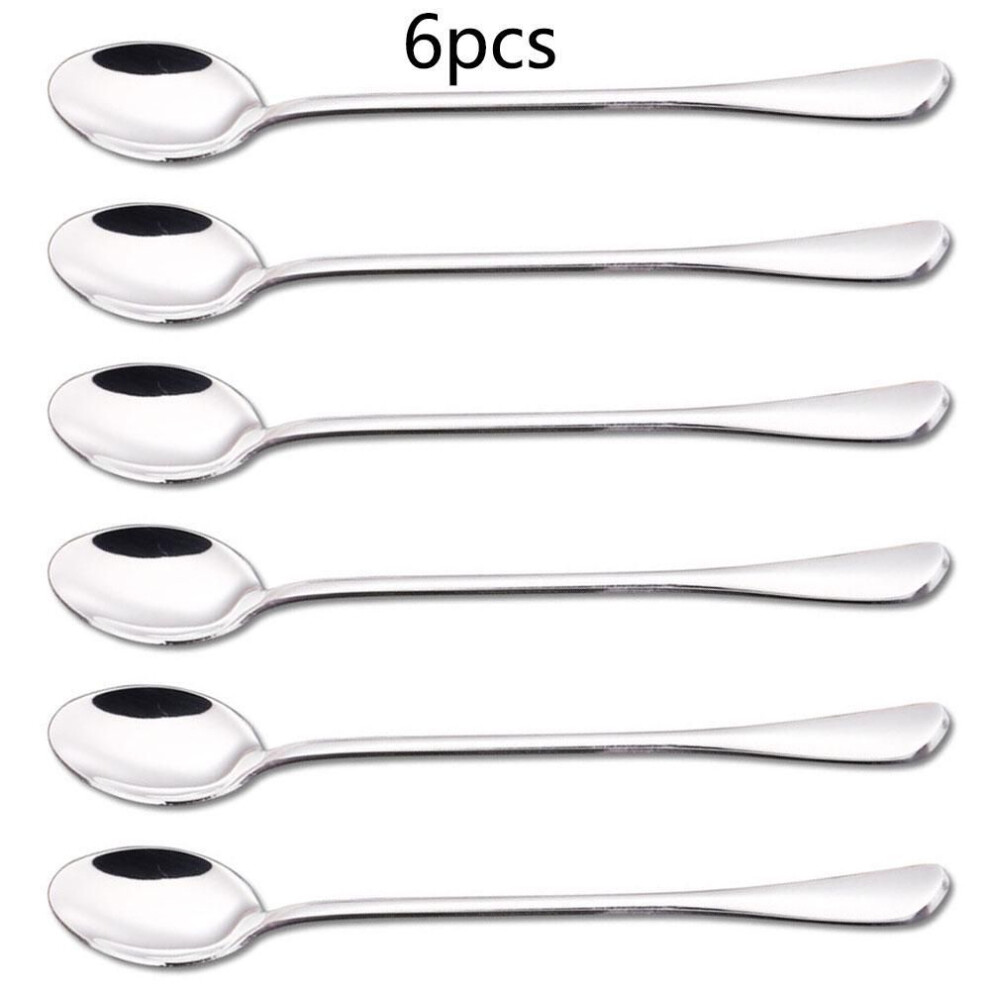 6pc Stainless Steel Long Handle Spoon Latte Glass Ice Cream Sundae Coffee Spoons