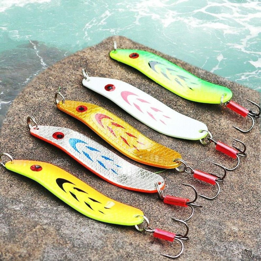 Strong Spoon Fishing Lures Metal Treble Hooks Sea Saltwater Fishing Baits - Pack of 5