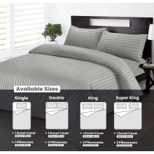 (SILVER, SINGLE) Stripe Duvet Quilt Cover Set Single Double King