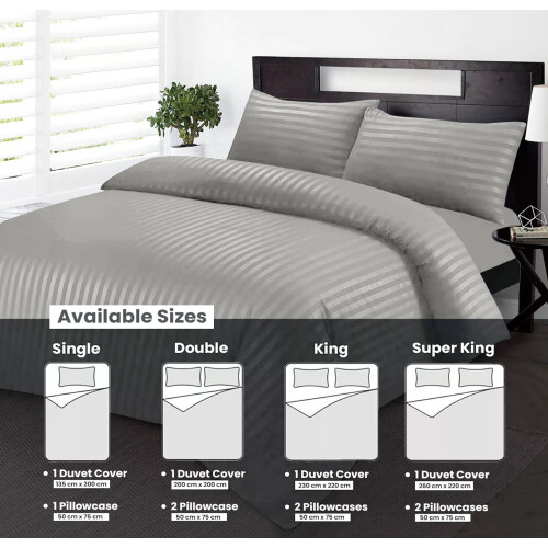 (SILVER, SINGLE) Stripe Duvet Quilt Cover Set Single Double King
