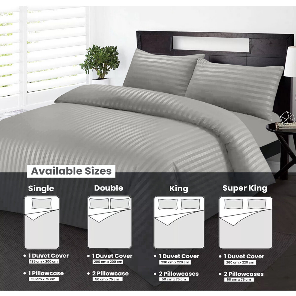 (SILVER, SINGLE) Stripe Duvet Quilt Cover Set Single Double King