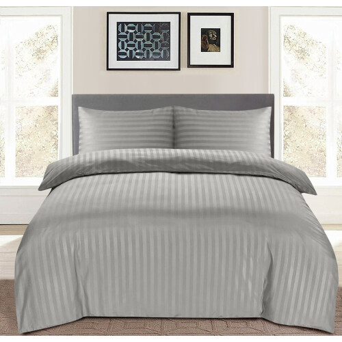 (SILVER, DOUBLE) Stripe Duvet Quilt Cover Set Single Double King