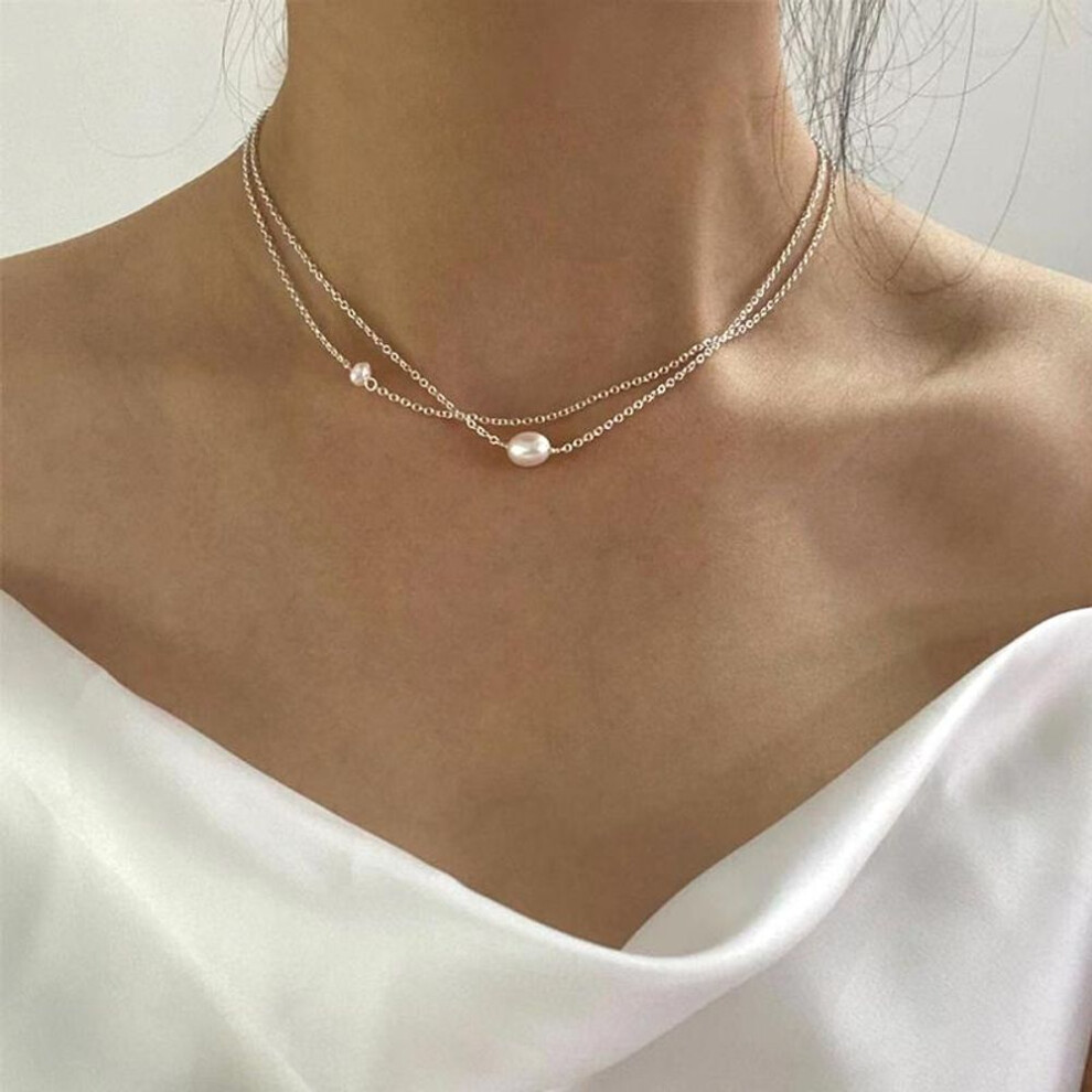 (white, 45CM) Natural Freshwater Pearl  Necklace For Women 925 Sterling Silver Chain Fashion Jewelry Gift
