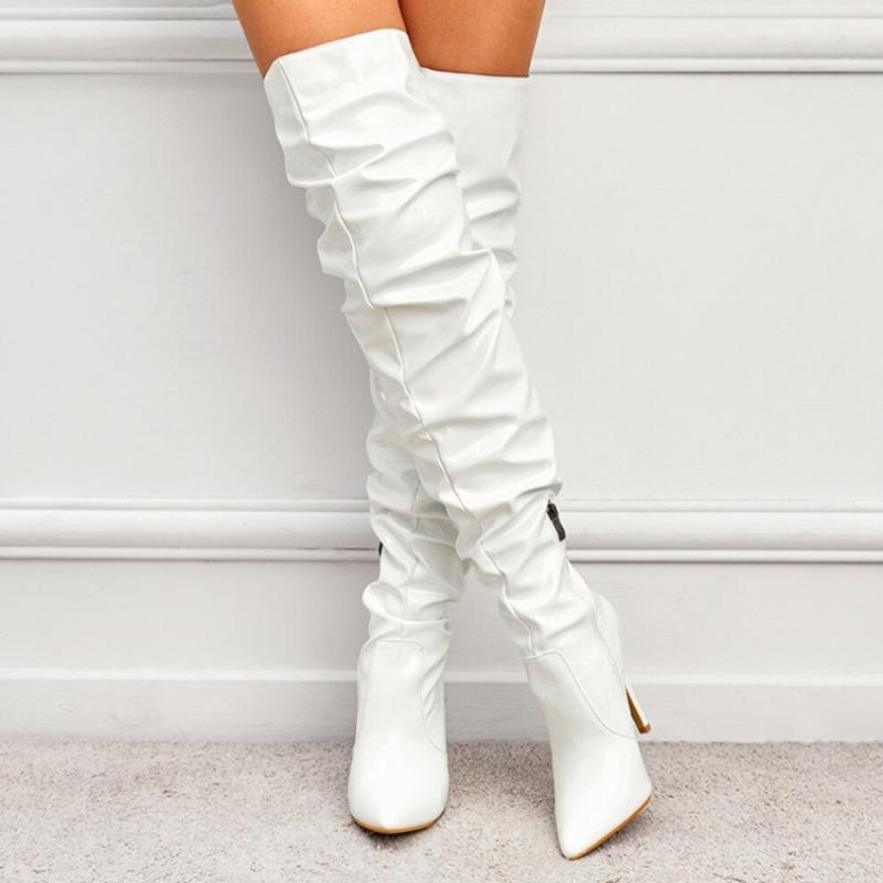 (white, 38) Women&apos;s Over The Knee Boots Pointed Toe Side Zipper Booties High Heel Boots