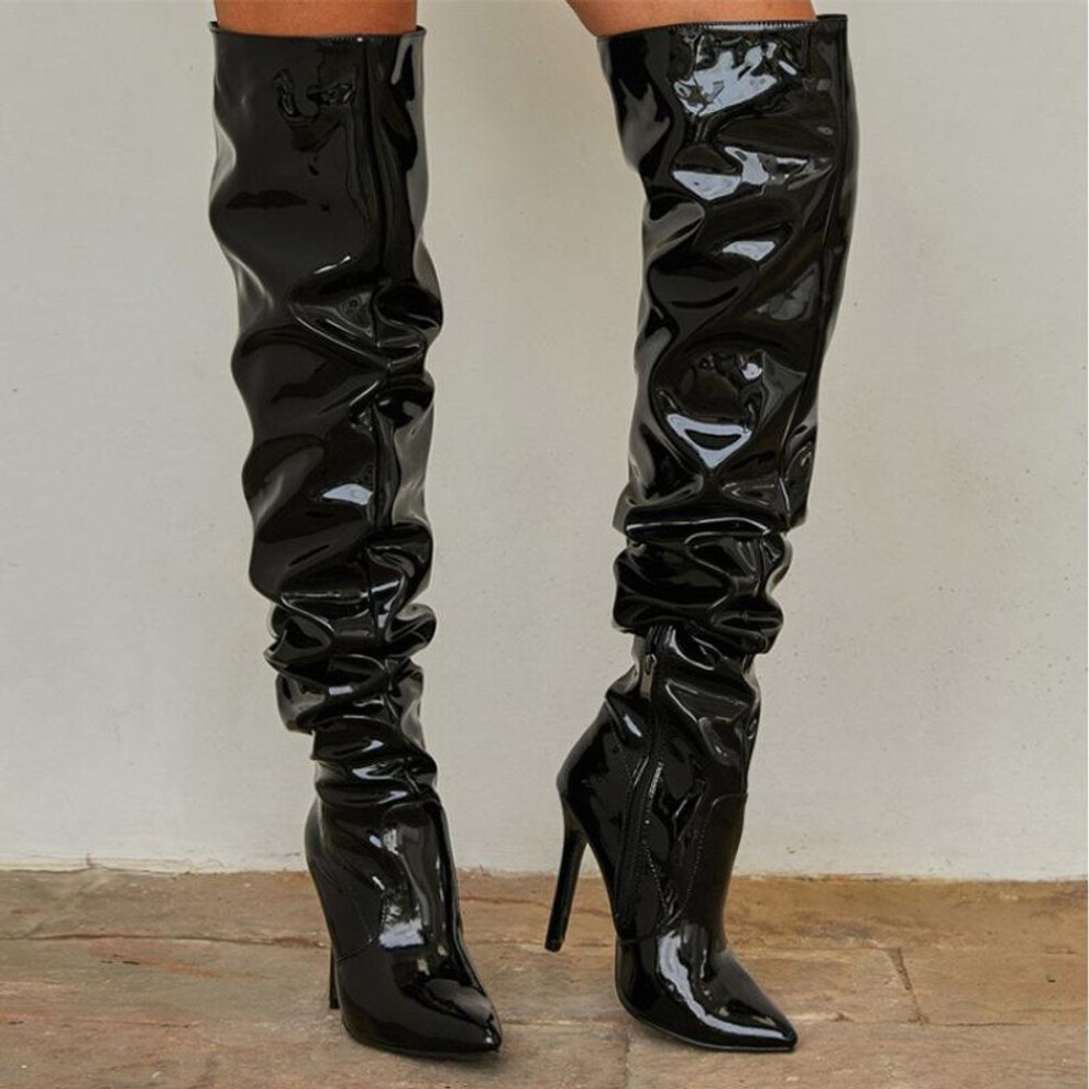 (black, 38) Women&apos;s Over The Knee Boots Pointed Toe Side Zipper Booties High Heel Boots