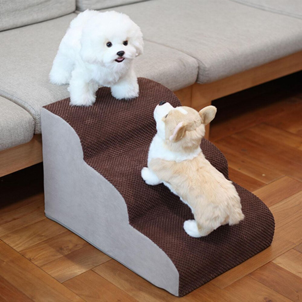 (as the picture, L Coffee) 3 Steps Dog Stairs Cat Ladder Non Slip Portable Soft Removable Cover Breathable Puppy Ramp