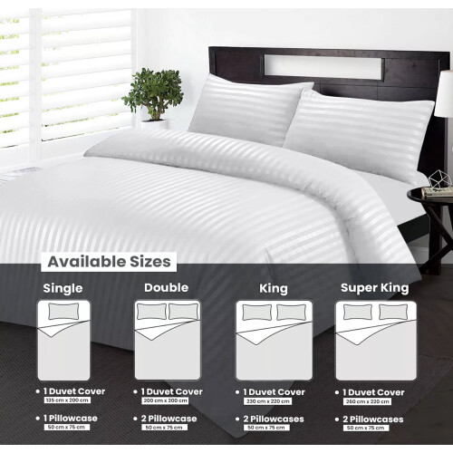 (WHITE, SINGLE) Stripe Duvet Quilt Cover Set Single Double King 2