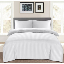 (WHITE, SINGLE) Stripe Duvet Quilt Cover Set Single Double King
