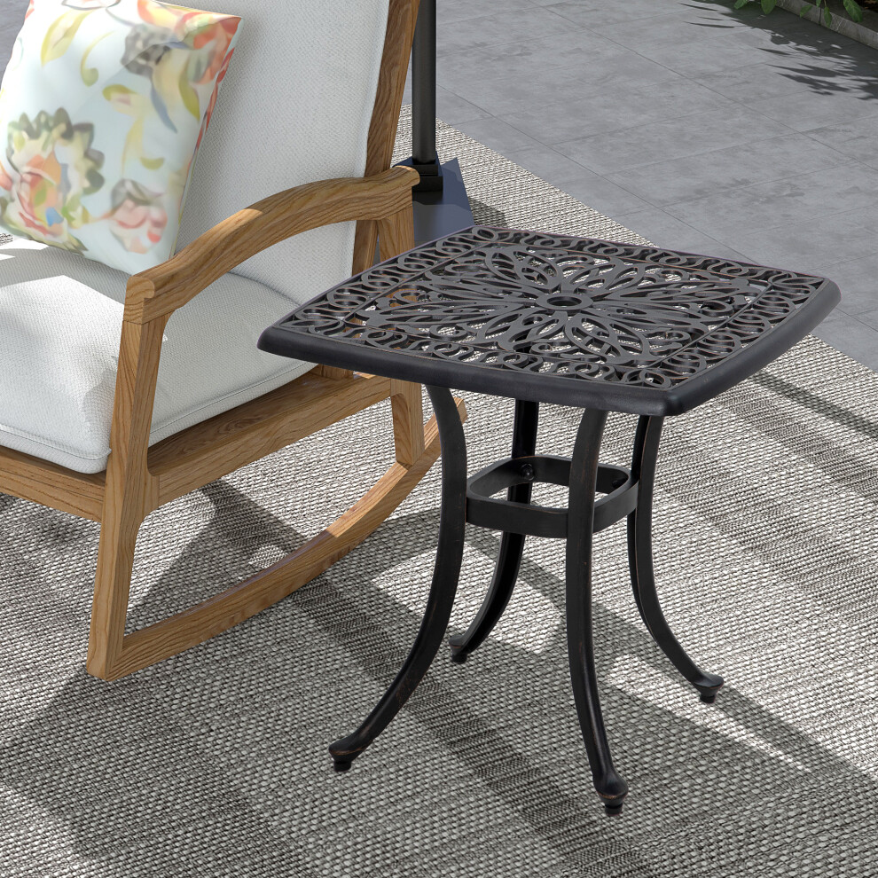 Outsunny Cast Aluminium Bistro Table With Umbrella Hole, Tone Bronze
