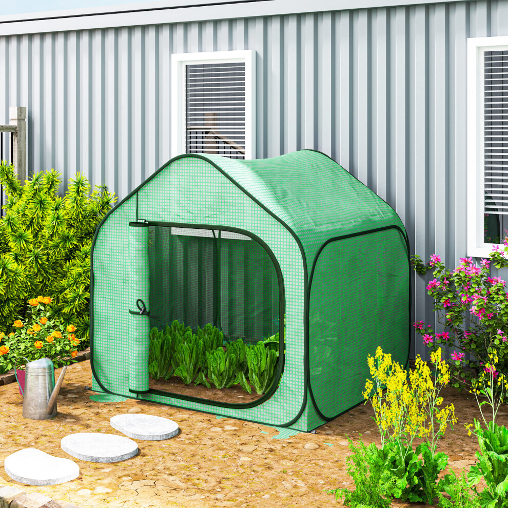 Outsunny Mini Pop Up Greenhouse W/ Reinforced Pe Cover, Zipper Door, Green