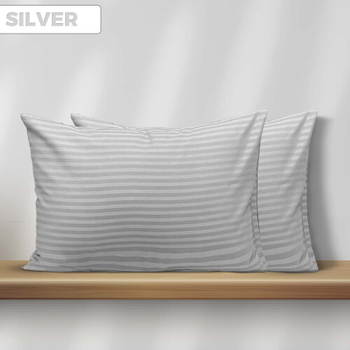 (SILVER, 2 Stripe Pillowcase) Stripe Duvet Quilt Cover Set Single Double King