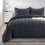 (BLACK, SINGLE) Stripe Duvet Quilt Cover Set Single Double King 6