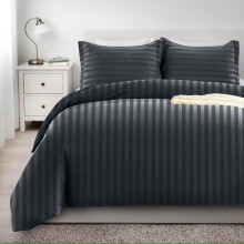 (BLACK, SUPER KING) Stripe Duvet Quilt Cover Set Single Double King