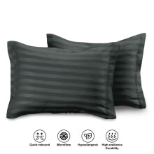 (CHARCOAL, 2 Stripe Pillowcase) Stripe Duvet Quilt Cover Set Single Double King