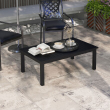 Outsunny Aluminium Outdoor Coffee Table Patio Table with Slat Top, Black