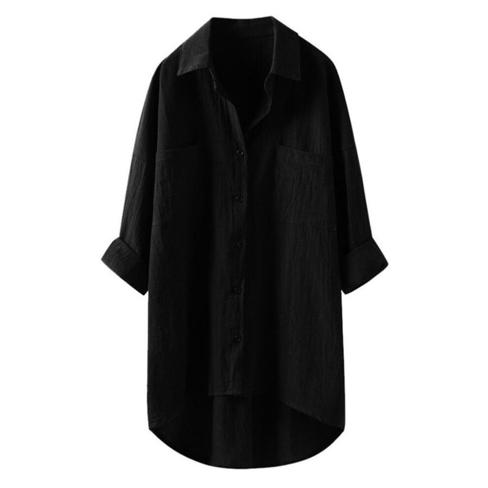 (black, 3XL) Spring Long Sleeve Plus Size Blouses Women&apos;s Cotton Blouse Shirt Ladies Lapel Loose Plus Size Top Vintage