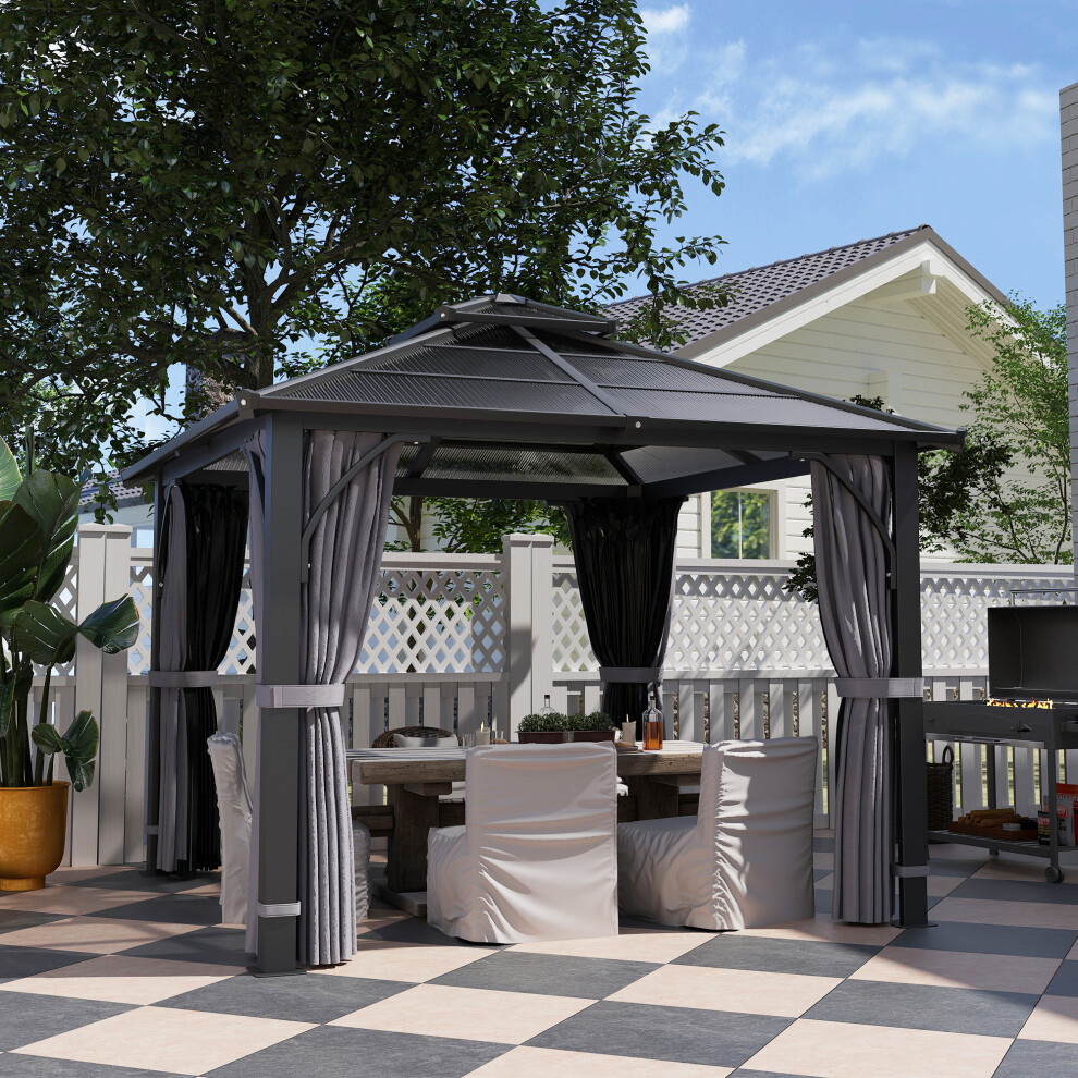 Outsunny 3X3(M) Hardtop Gazebo With Polycarbonate Roof & Sides, Grey