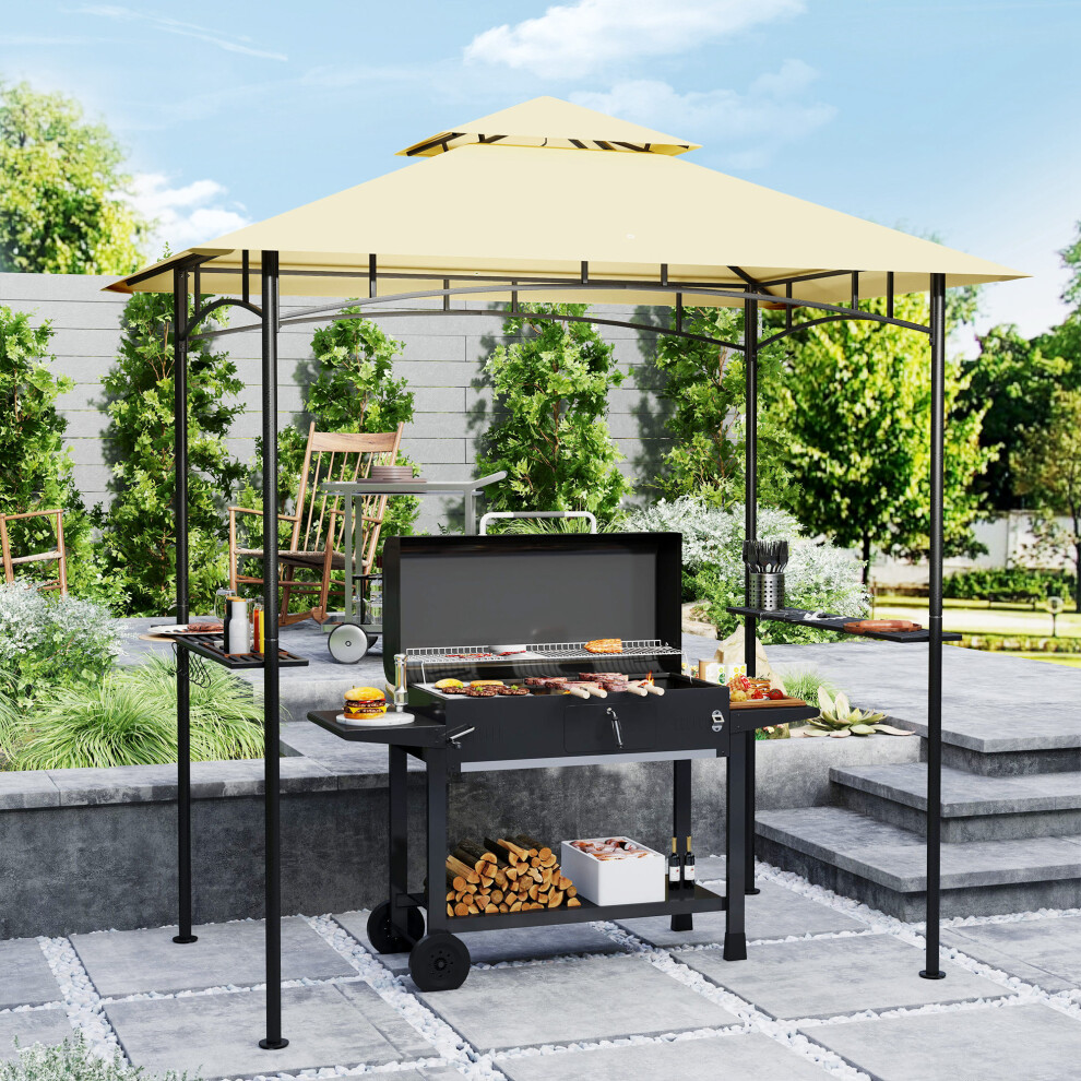 Outsunny 8' X 5' Grill Gazebo, Double Tiered Outdoor Bbq Shelter, Beige