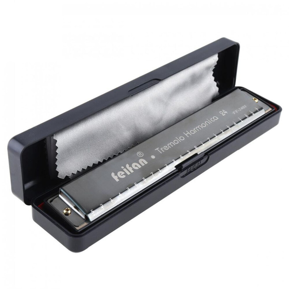 Matte Black 24 Holes 8K Titanium Harmonica Tremolo Tone KeyC Harp Mouth Organ Musical Instruments