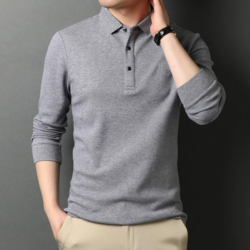 (grey, M) Men&apos;s New Polo Shirt Business Sweatshirts Casual Polo Shirts Mens Long Sleeve Office Worksuits Collar Tees Tops Shirts Men