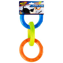 Nerf Dog 10,5 tum gummi 3-ring tug-leksak för hund, lättvikts, robust och vattentålig, enstaka enhet, blå/grön/orange