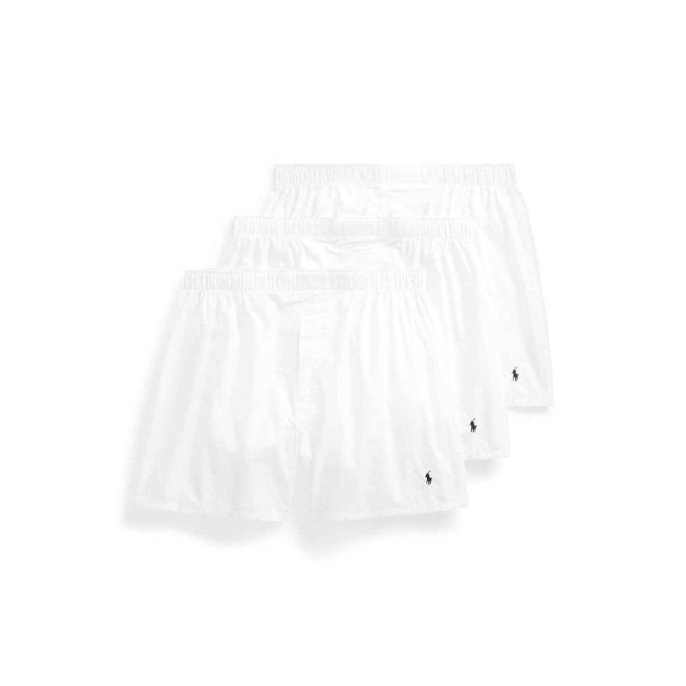 POLO RALPH LAUREN Men's Classic Fit Woven Cotton Boxers, White/Cruise Navy, Medium