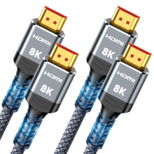 Highwings 8K HDMI-kabel 2.1 - 10 fot/3 m, 2-pakning, 48 Gbps, nylonflettet, 8K60Hz 3D, 4K120/144Hz, eARC HDR10, 4:4:4, HDCP 2.2/2.3