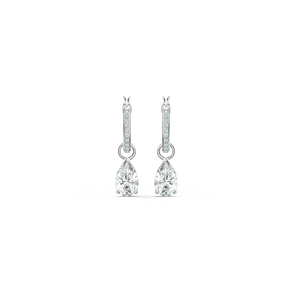 Boucles d'oreilles Swarovski Stilla Attract Mini en cristal taill? clair et pav?, finition rhodium, fermeture ? charni?re.
