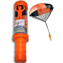 Toy Skydiver Parachute Man with Launcher Container Tangle Free (Colors
