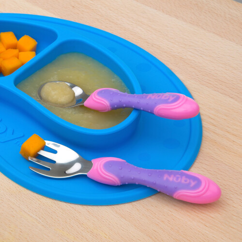Nuby RVS Bestek, Roze/Paarse, 2 Stuks 2