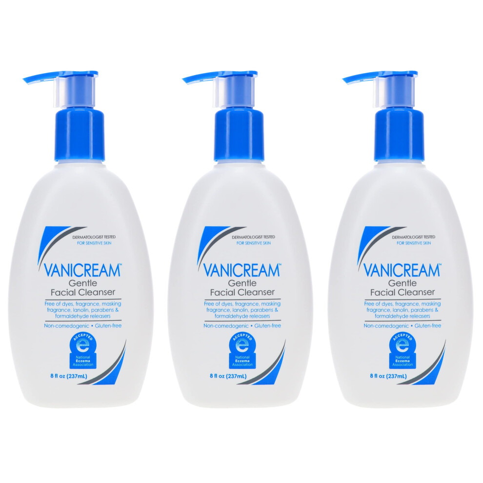 Vanicream Gentle Facial Cleanser for Sensitive Skin, 8 Oz (Pack of 3),