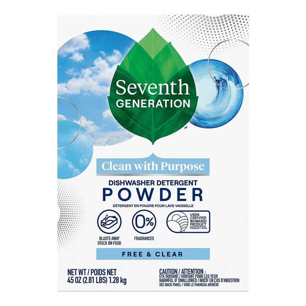 Seventh Generation Dishwasher Detergent Powder, Free & Clear, 45 oz