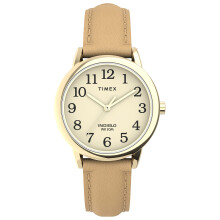 Timex Dames Easy Reader 30mm Horloge - Gouden Behuizing Crème Wijzerplaat met Tan Leren Band