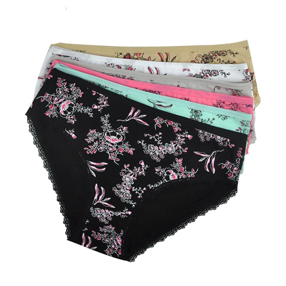 (XXL) Women Underwear Cotton Mid Waist Floral Print Sexy Lace Ladies Panties Briefs Lingerie Plus Size for Women  6 PCS/lot