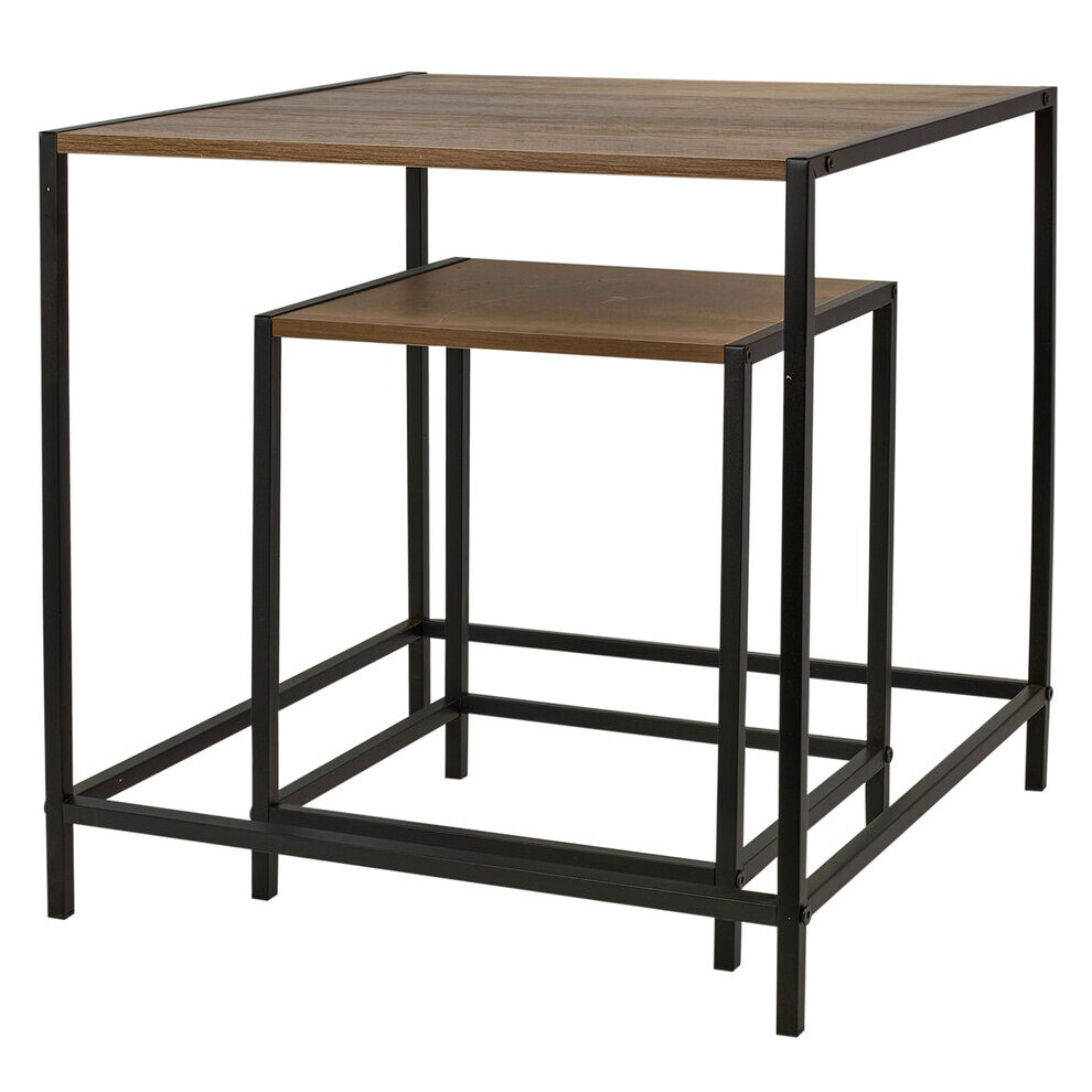 (1 Small + 1 Large Table) Wood & Metal Side Table for Living Room or Office