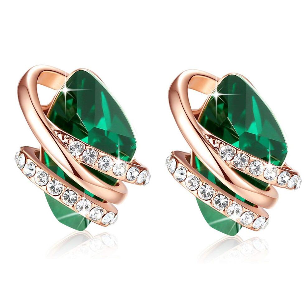 Boucles D'oreilles Leafael Wish Stone En Cristal Vert ?Meraude, Plaqu? Or Rose 18K, Pour Le Mois De Mai, Cadeau Parfait.-image