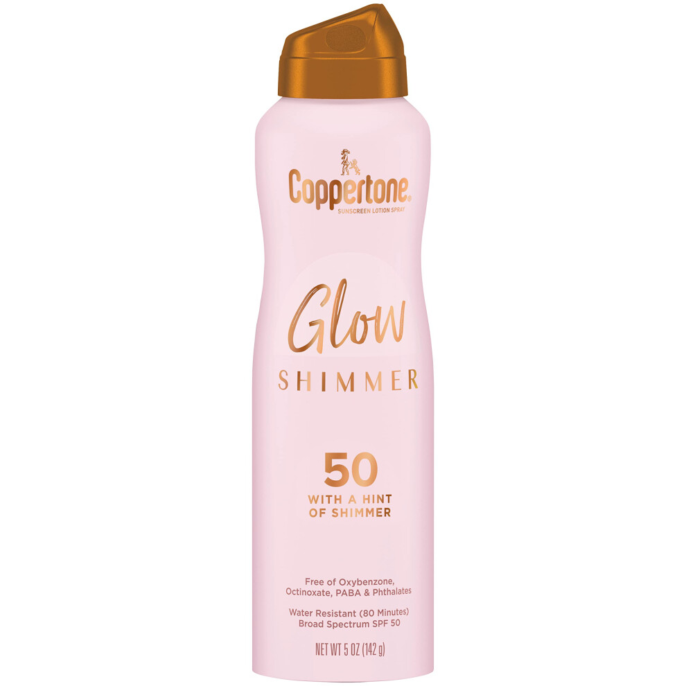 coppertone glow with Shimmer Sunscreen Spray, Water Resistant , Broad Spectrum, SPF 50, 5 Oz