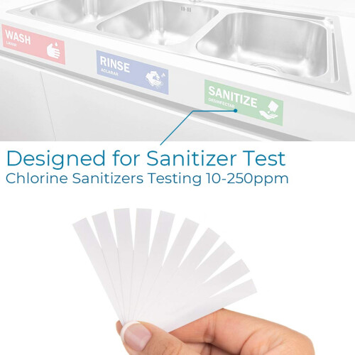[300 Strips] Restaurant Chlorine Test Paper, 10-250 ppm (Value Pack) I 1