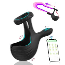(black) Vibrating Penis Ring with APP Control Male Delayed Ejaculation Prostate Massager Scrotum Ball Testicle Vibrator Sex Toys for Men Couples Toys