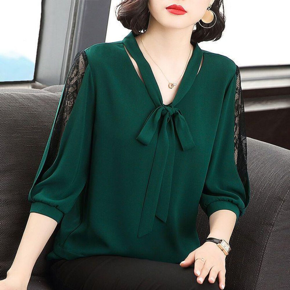 (green, 3XL) Chiffon Short Sleeved Large Size Women&apos;s Spring and Summer Loose Shirt Small Shirt