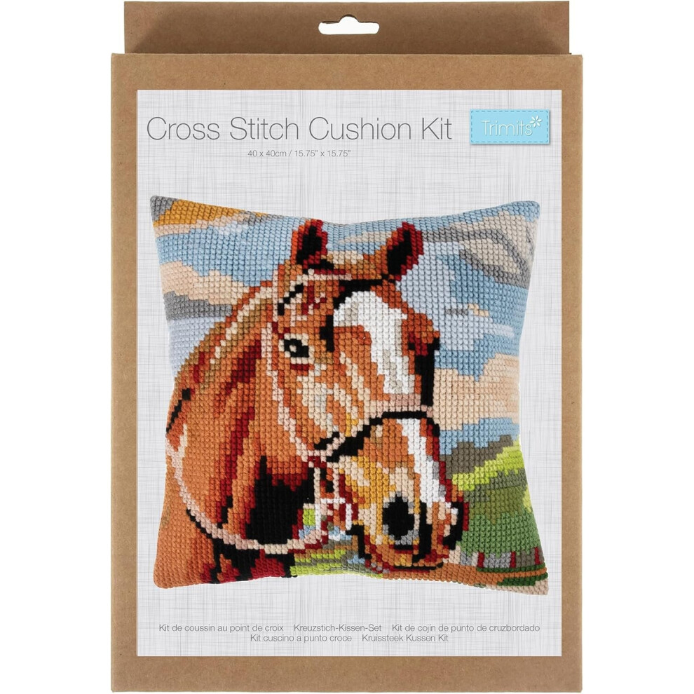 Trimits Kruissteek Kit Bedrukt Kussen Paard Bruin