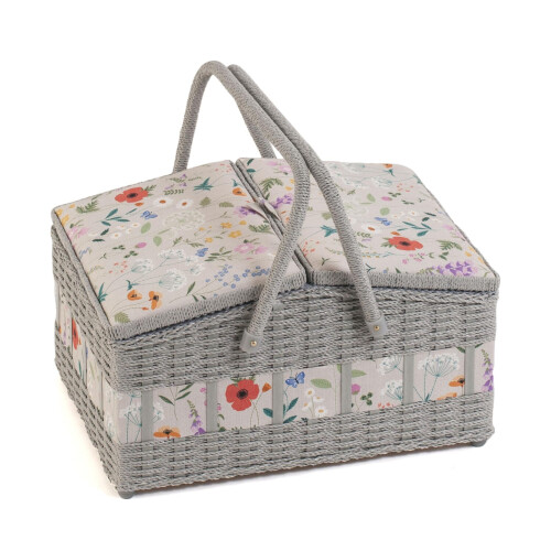 Hobby Gift Sewing Box (L) Twin-Lidded Wicker Hamper: Wildflowers