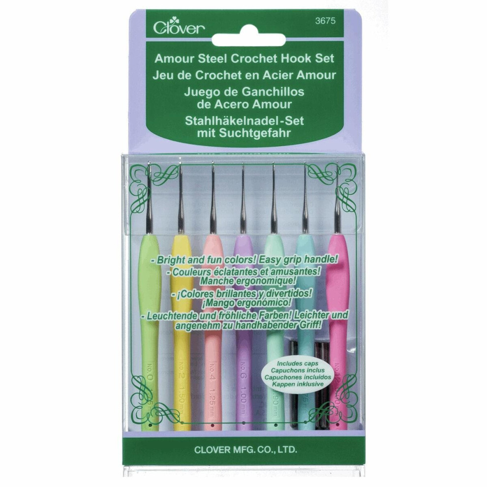 Clover Amour Steel Crochet Hook Set, Metal, Assorted.